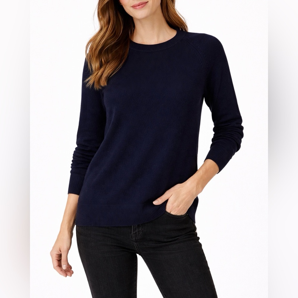 Duvet Navy Blue Crewneck Knit  Back Zip Sweater Medium Classic Lightweight